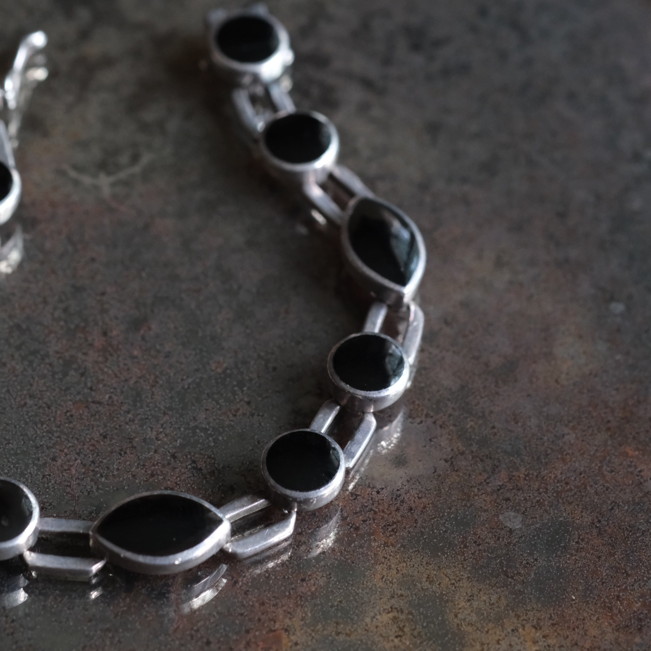 Vintage Sterling Onyx Bracelet 6.75"