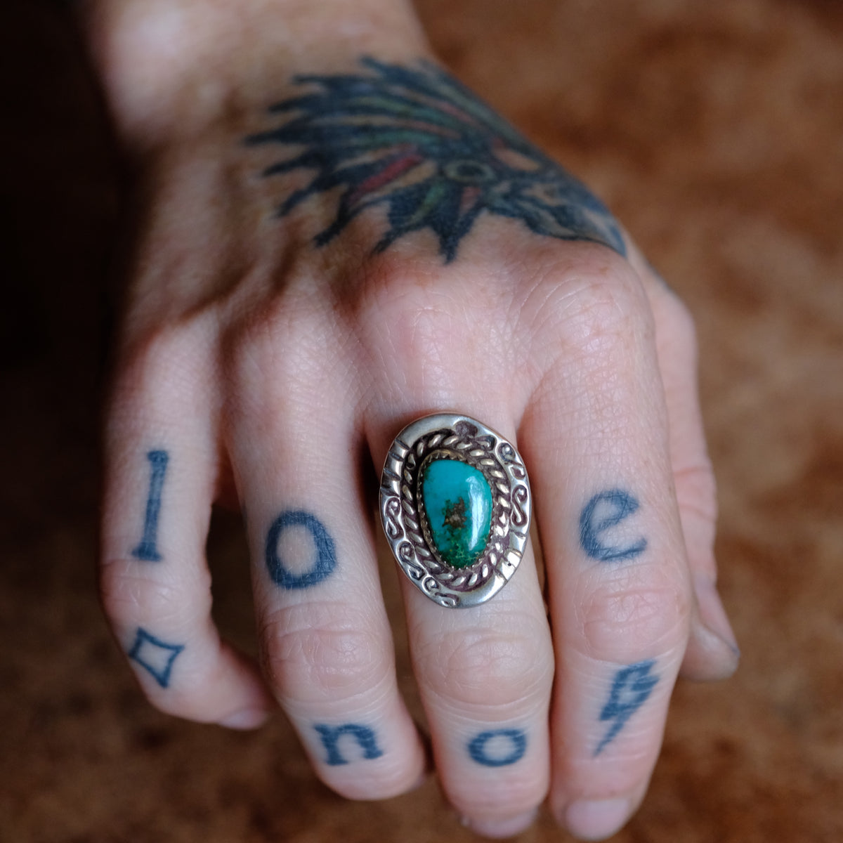 Vintage Sterling Stamped Turquoise Ring 7.25