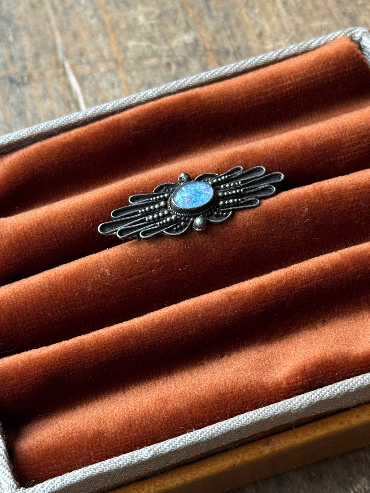 Vintage Sterling Silver Dichroic Glass Deco Pin