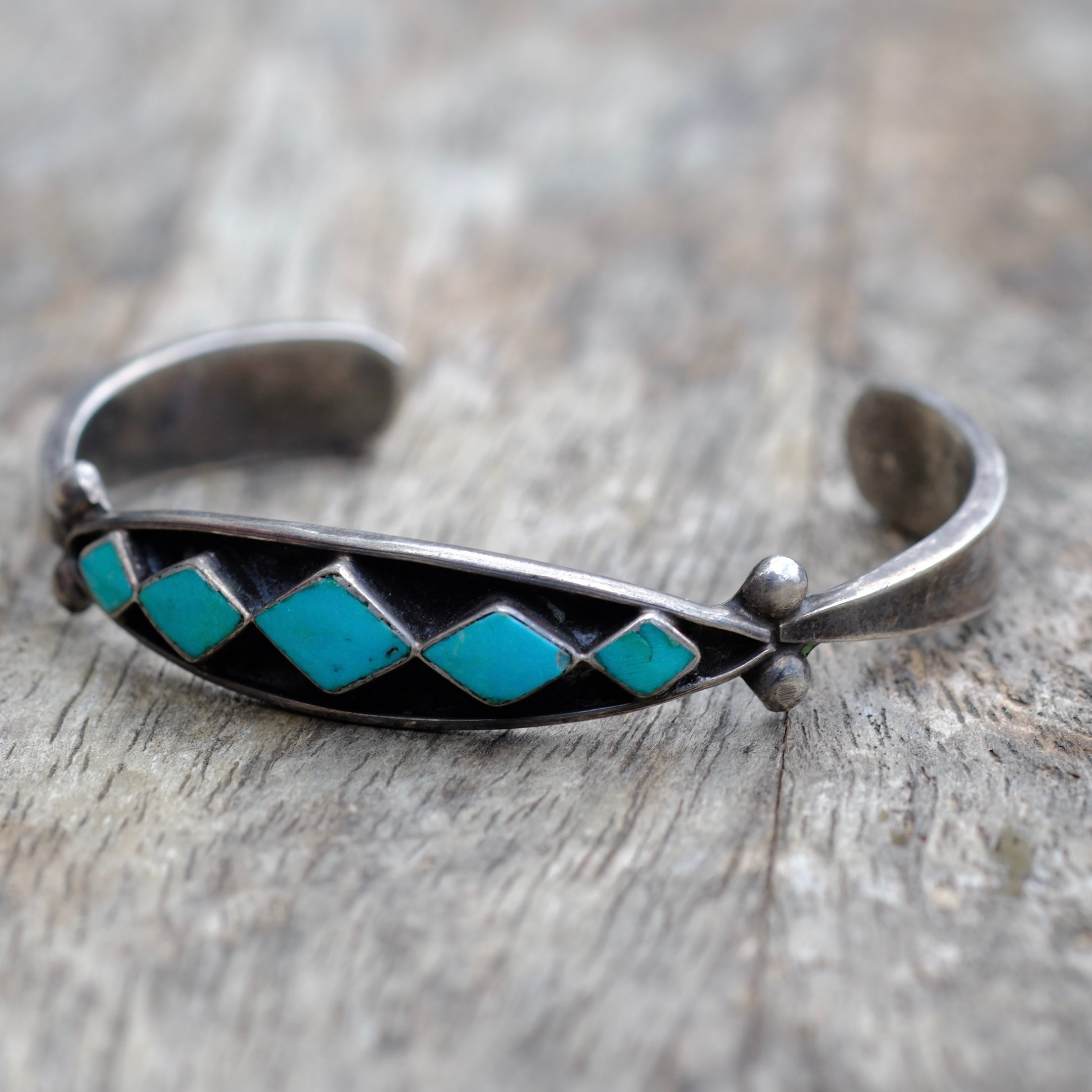 Vintage Sterling Turquoise Inlay Cuff Bracelet