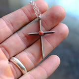 Vintage Sterling Coral Sandcast Cross Necklace