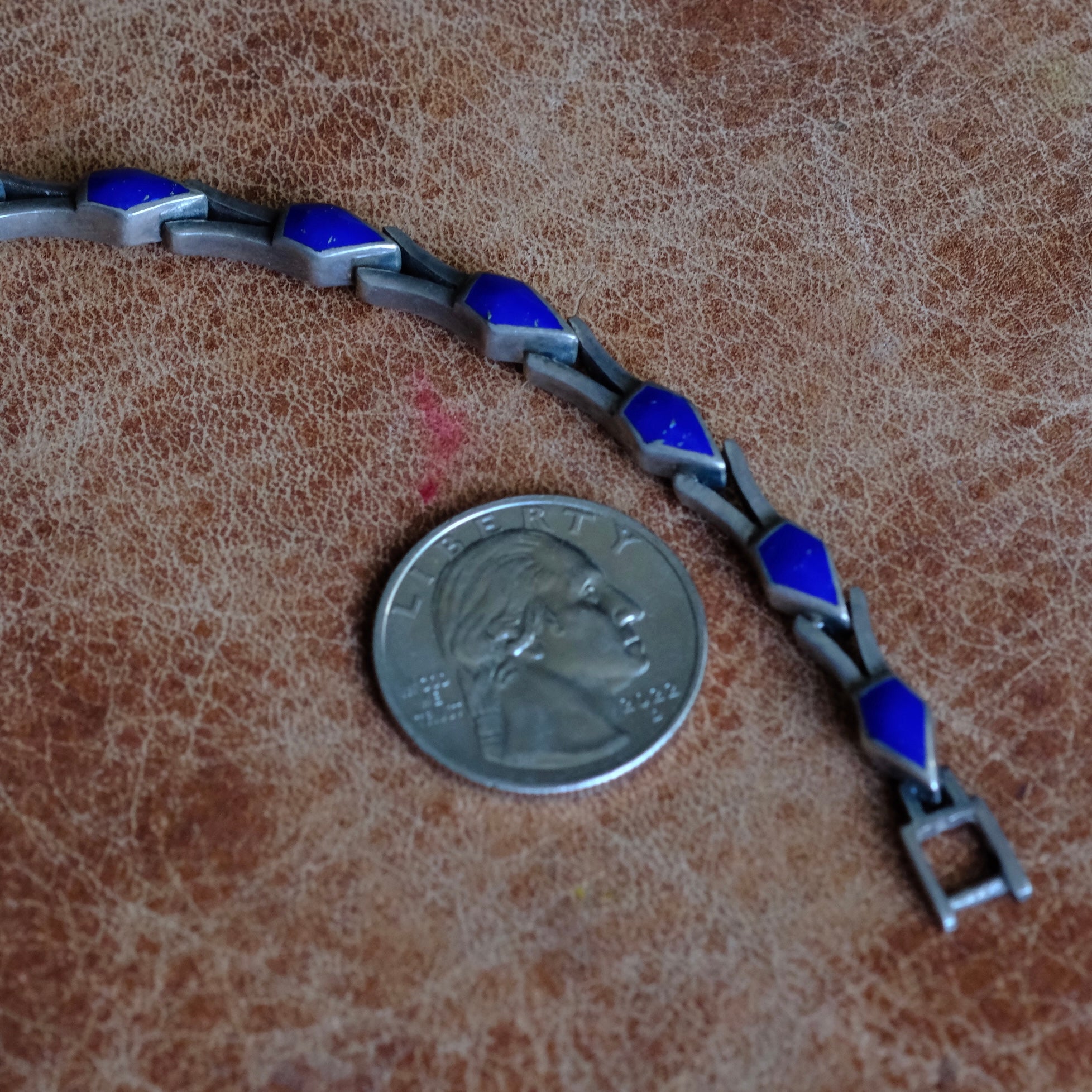 Vintage Sterling Silver Lapis Link Bracelet