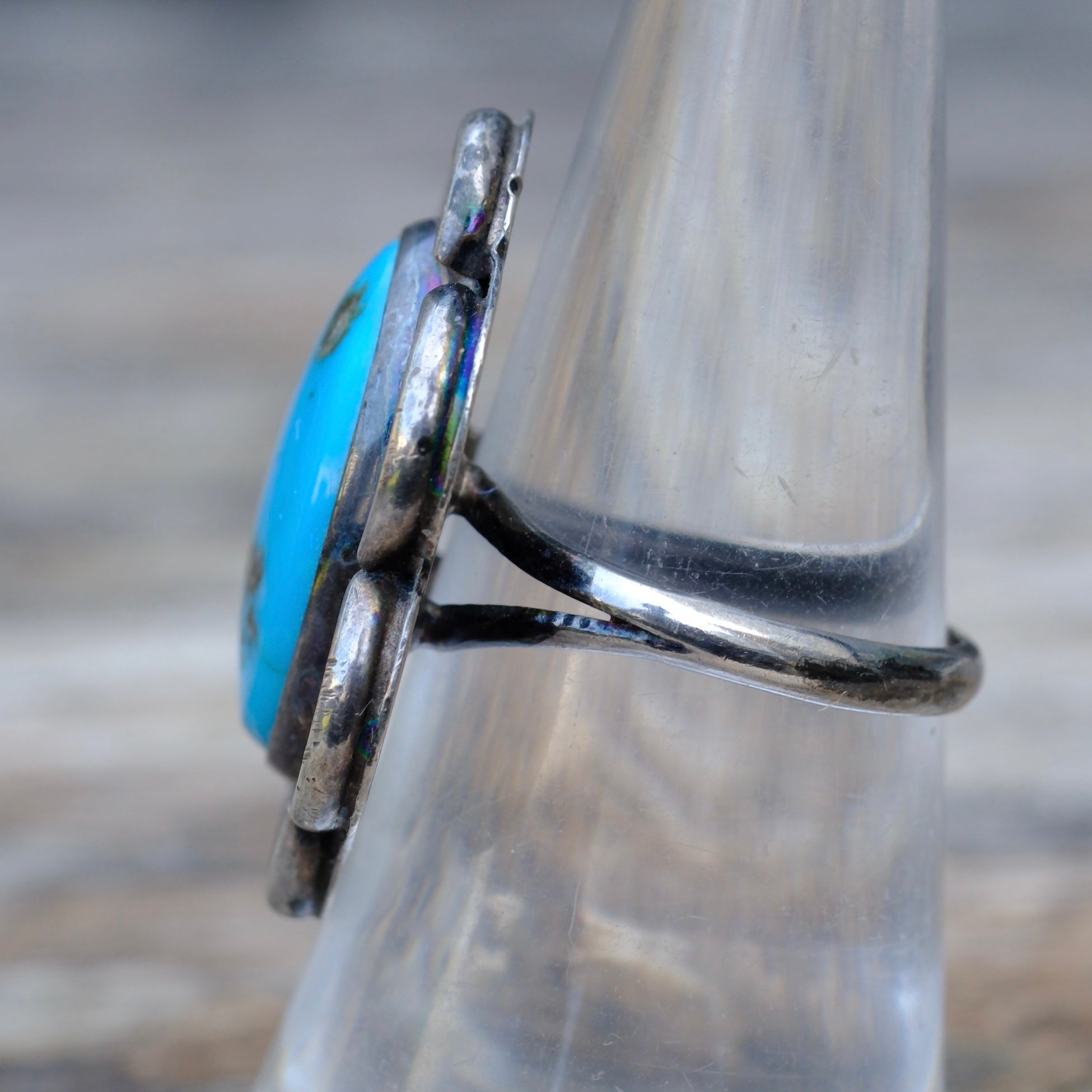 Vintage Sterling Turquoise Florette Ring 7.25