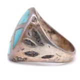 Vintage Sterling Turquoise Inlay Stamped Band Ring 7.75