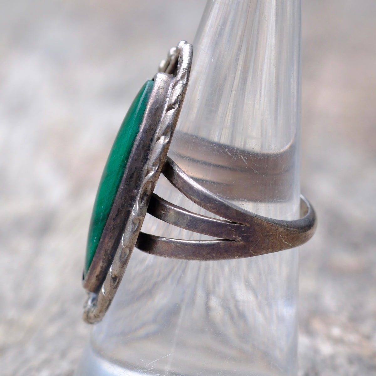 Vintage Sterling Malachite Feather Ring 7.5