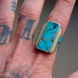 Vintage Sterling Turquoise and Mother Of Pearl Inlay Ring 10.75