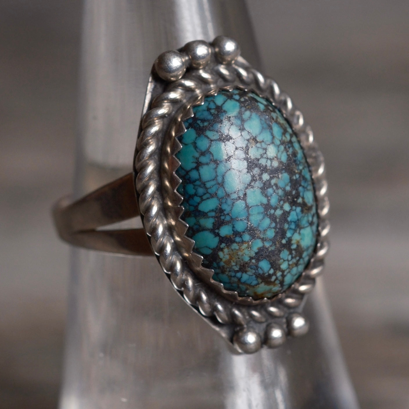 Vintage Sterling Matrix Turquoise Roper Ring 6.75