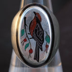 Vintage Sterling Inlaid Stone Bird Ring 9.25