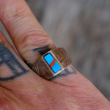 Vintage Sterling Turquoise and Coral Inlay Ring 7.5
