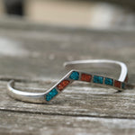 Vintage Sterling Turquoise and Coral Inlay Cuff