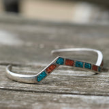 Vintage Sterling Turquoise and Coral Inlay Cuff