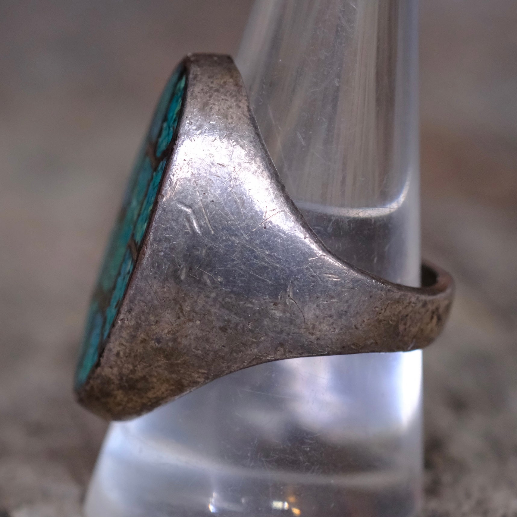 Vintage Sterling Crushed Turquoise Inlay Ring 10