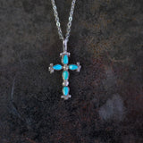 Vintage Sterling Small Turquoise Cross Necklace