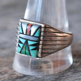 Vintage Sterling Zuni Inlay Ring 12.5