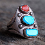 Vintage Sterling Turquoise and Coral Ring 10