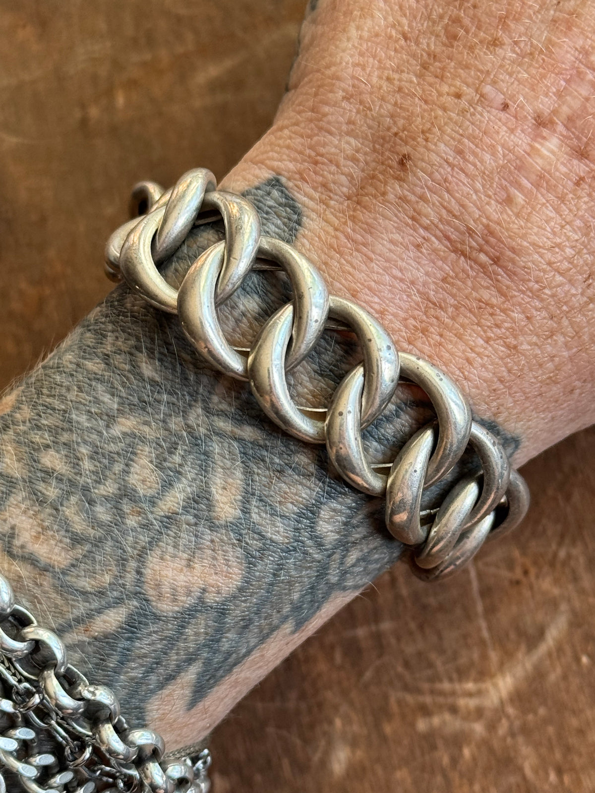 Vintage Sterling Silver 7” Hollow Link Curb Chain Bracelet