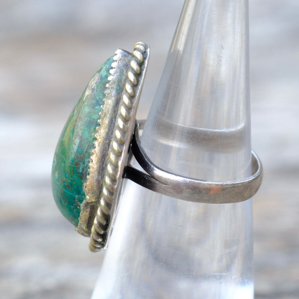 Vintage Sterling Turquoise Roper Ring 4.5