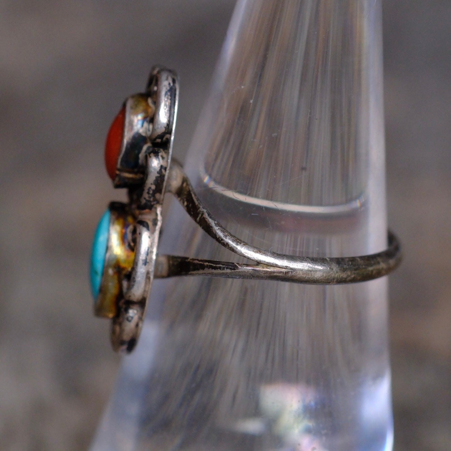 Vintage Sterling Turquoise and Coral Ring 5.75