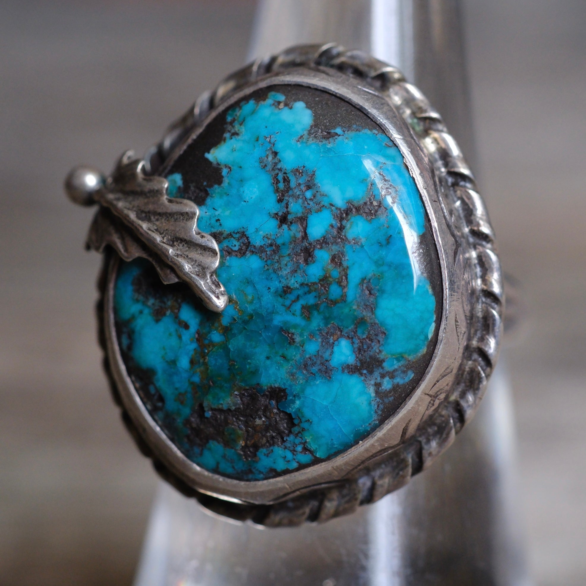 Vintage Sterling Turquoise Feather Ring 7