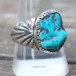 Vintage Sterling Turquoise Stamped Band Ring 10.25