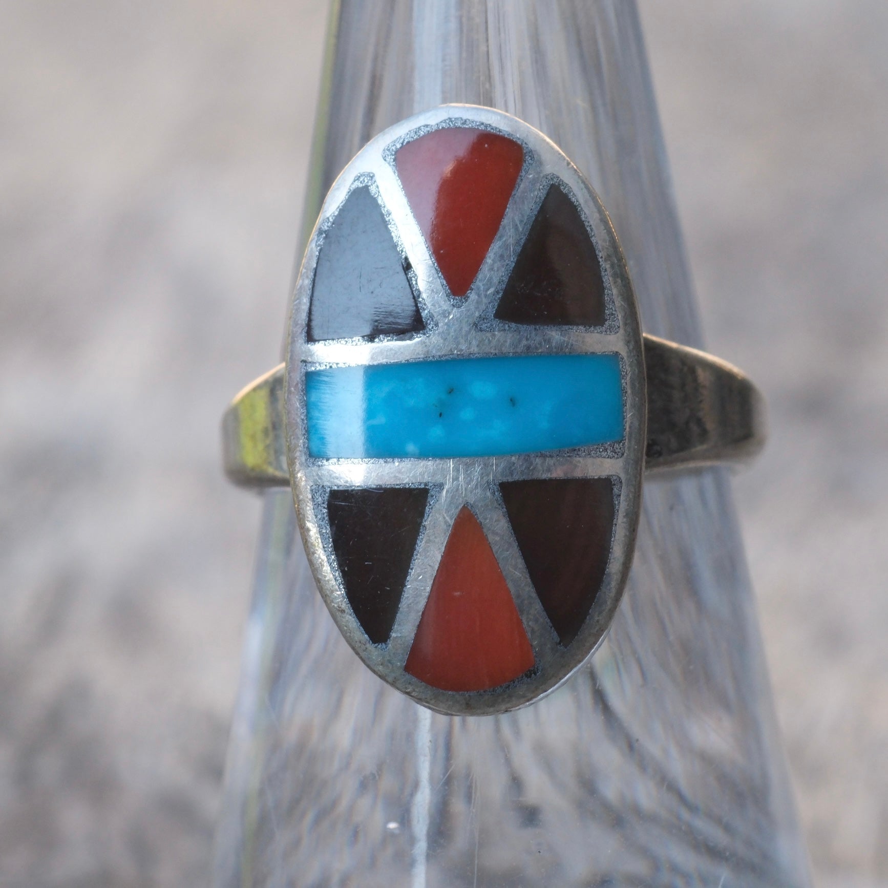 Vintage Sterling Multistone Inlay Ring 6.25