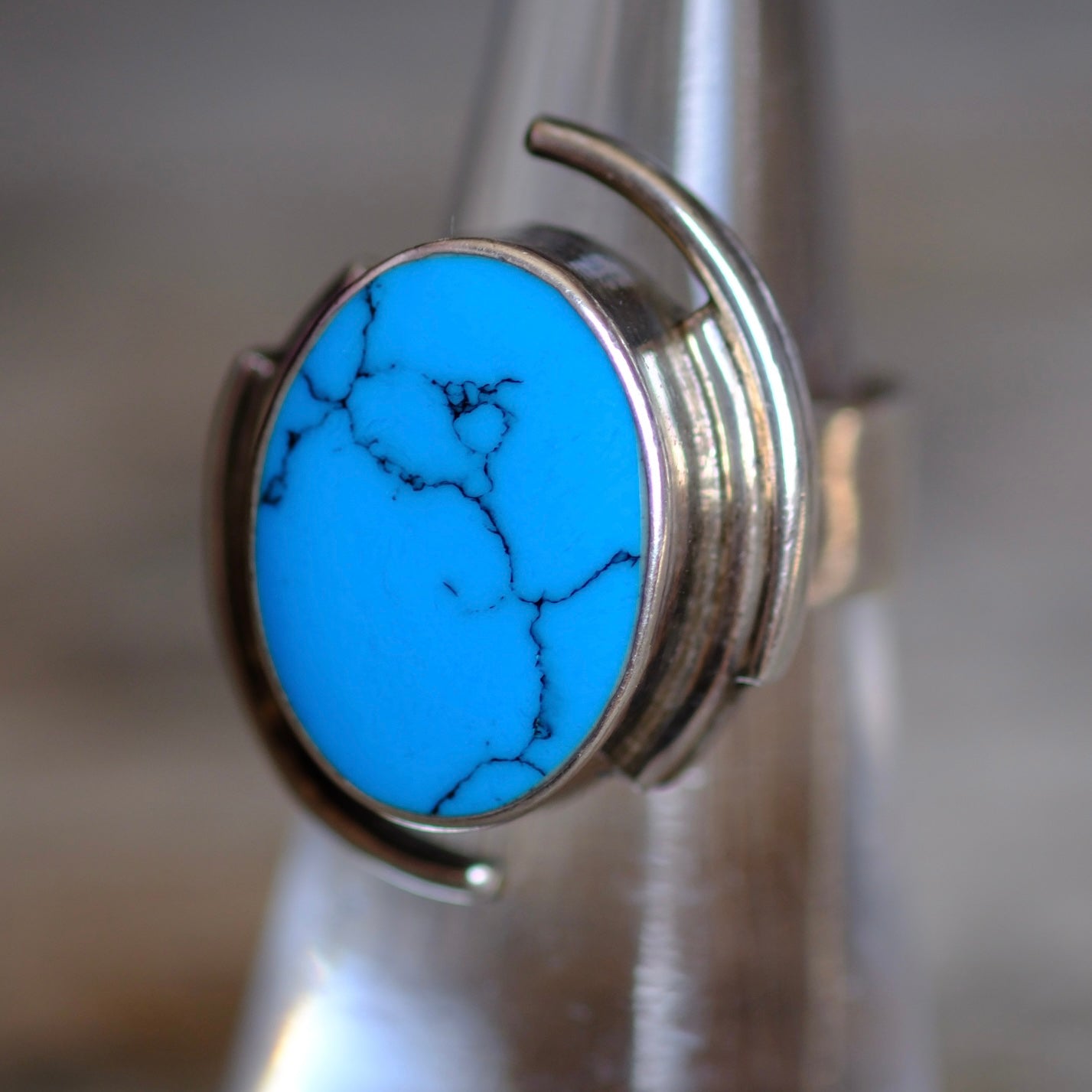 Vintage Sterling Block Turquoise Ring 6