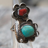 Vintage Sterling Turquoise and Coral Feather Ring 4