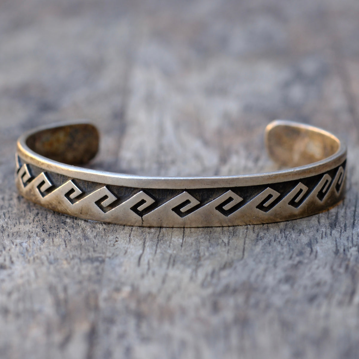 Vintage Sterling Silver Stamped Wave Cuff Bracelet