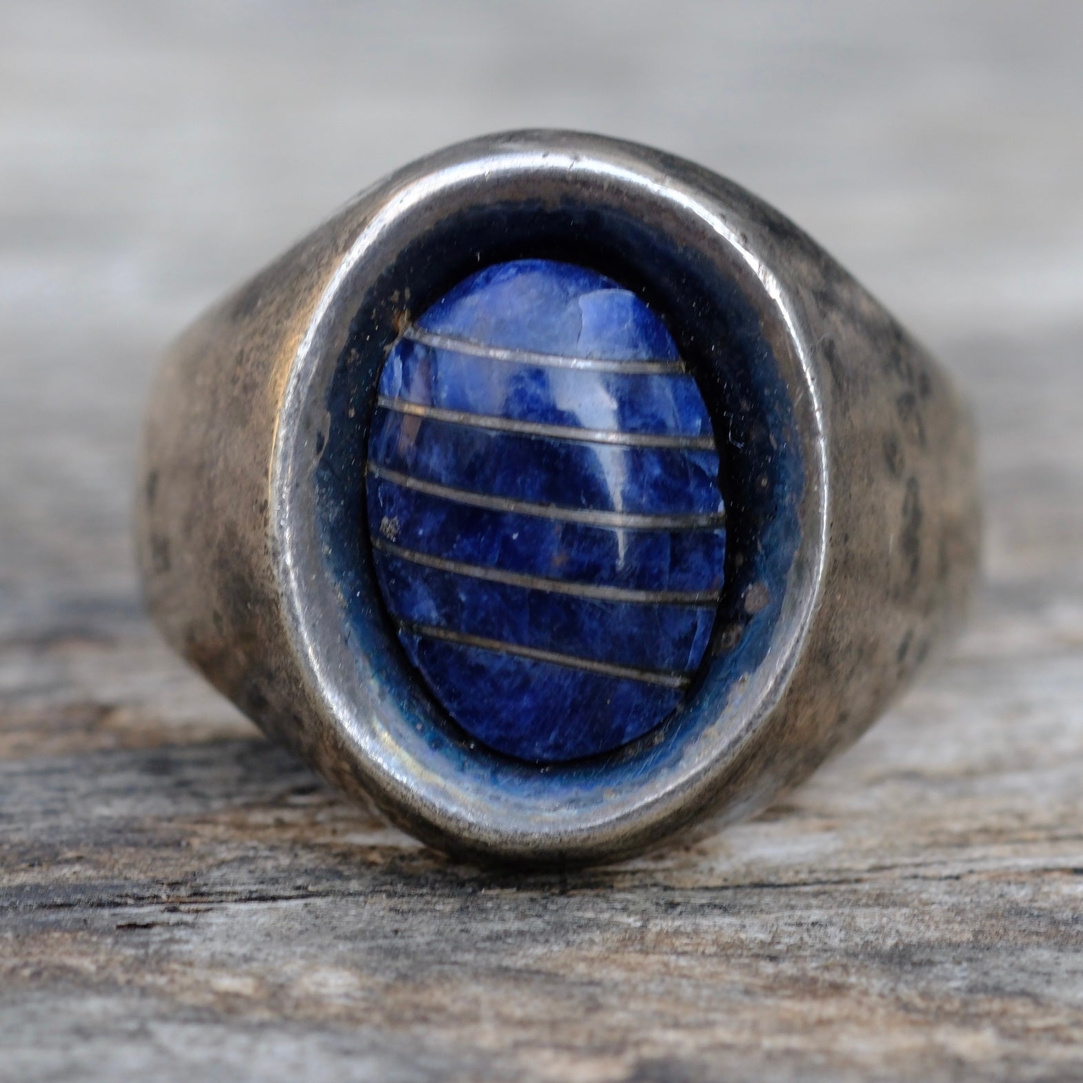 Vintage Sterling Lapis Inlay Ring 11.5