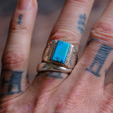 Vintage Sterling Turquoise Stamped Band Ring 9.75
