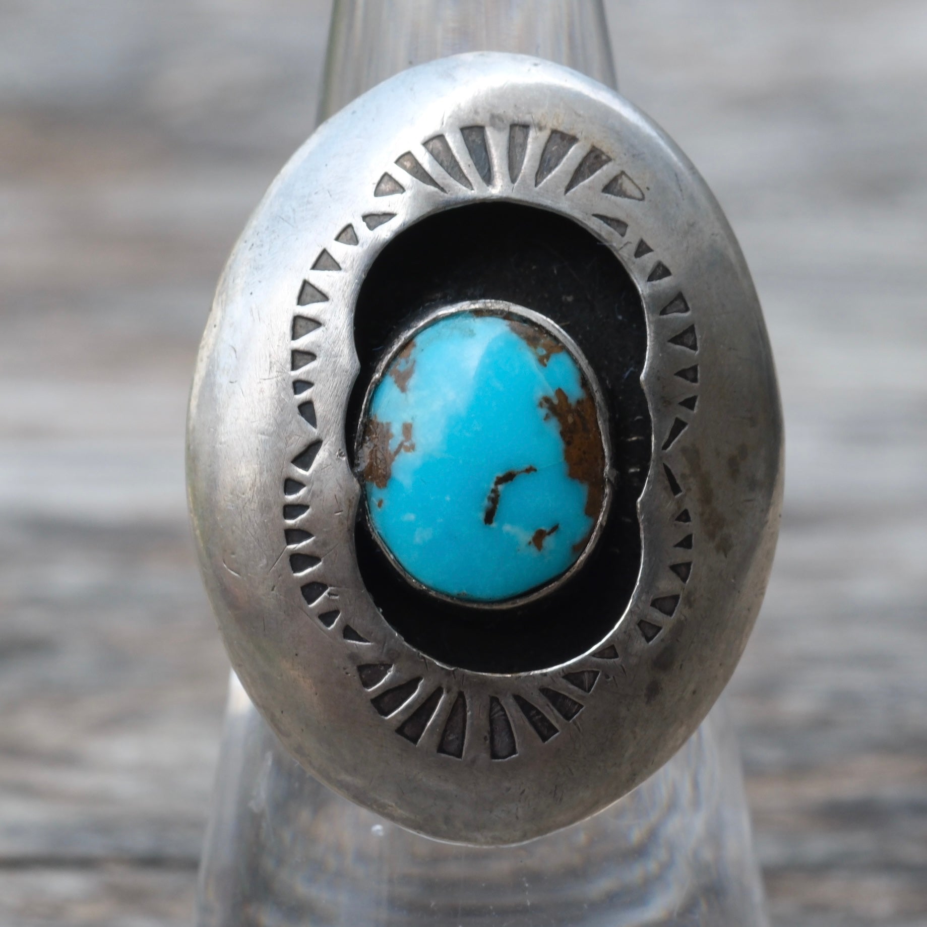 Vintage Sterling Turquoise Shadowbox Ring 6.75