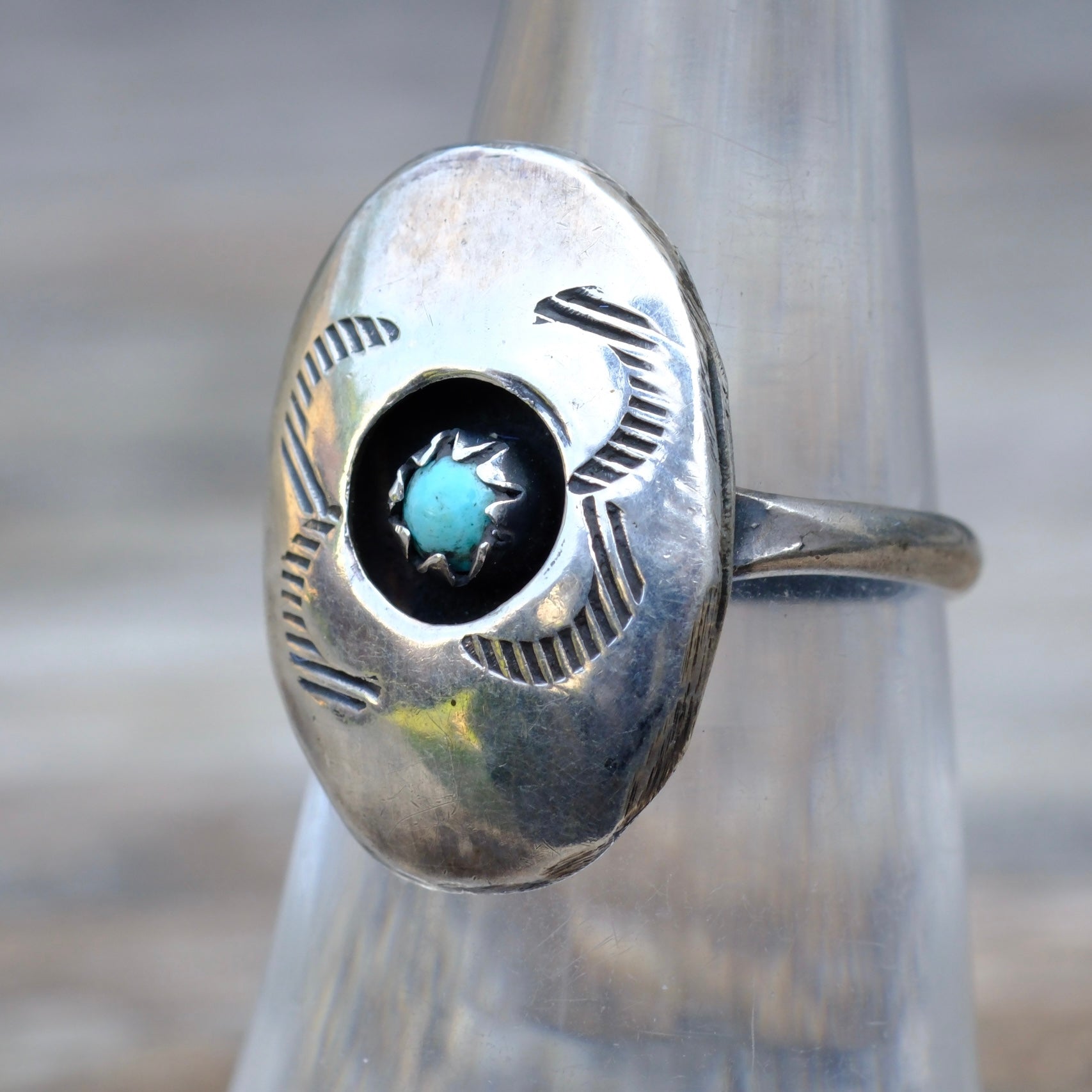 Vintage Sterling Turquoise Shadowbox Ring 6