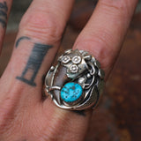 Vintage Sterling Turquoise Claw Ring 12.75