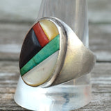 Vintage Sterling Multistone Inlay Ring 11.75