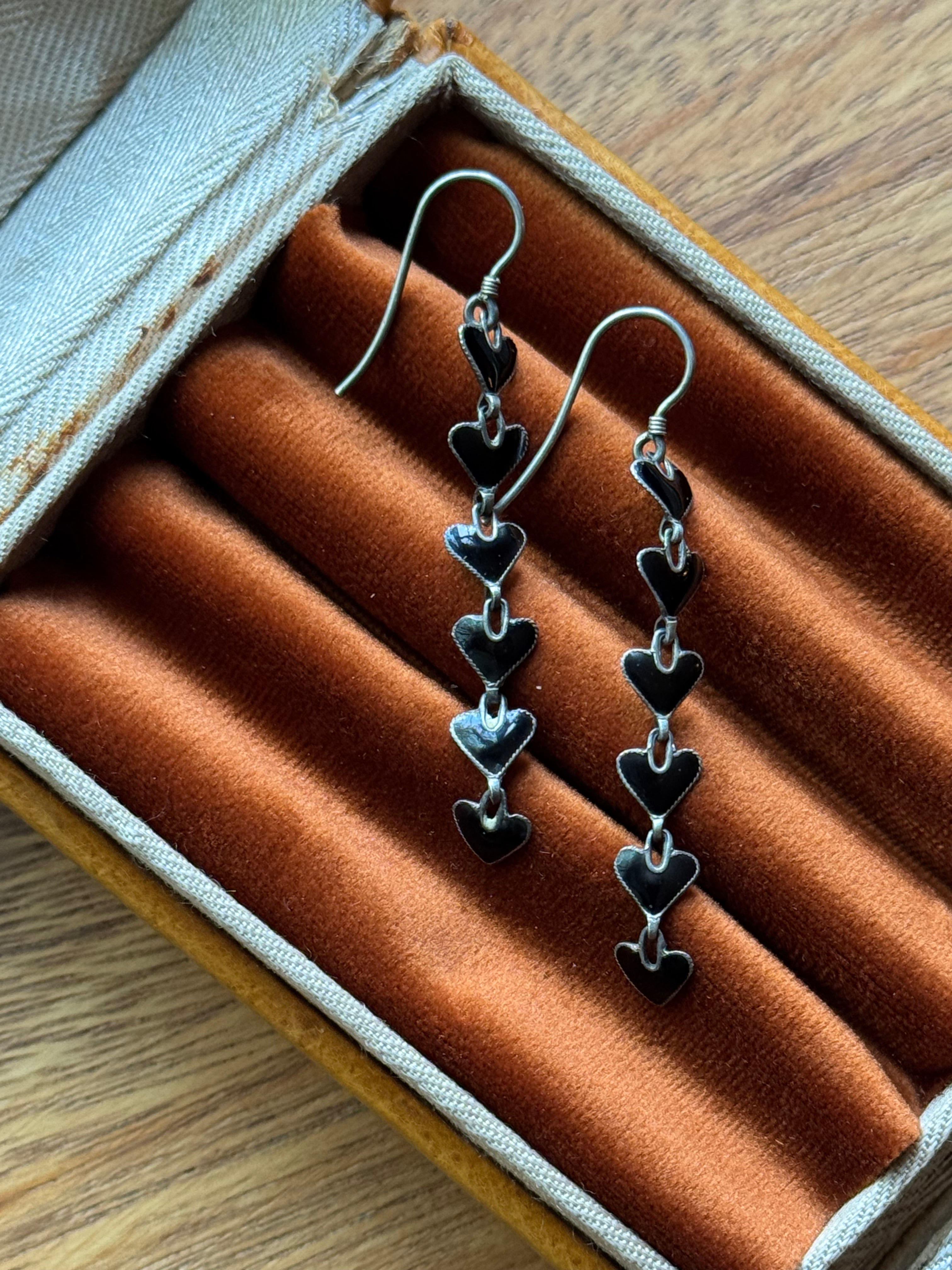 Vintage Sterling Silver Enamel Heart Earrings
