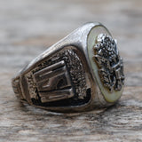 Vintage Sterling USN Abalone Signet Ring 10