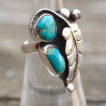 Vintage Sterling 2-Stone Turquoise Feather Ring 5.25