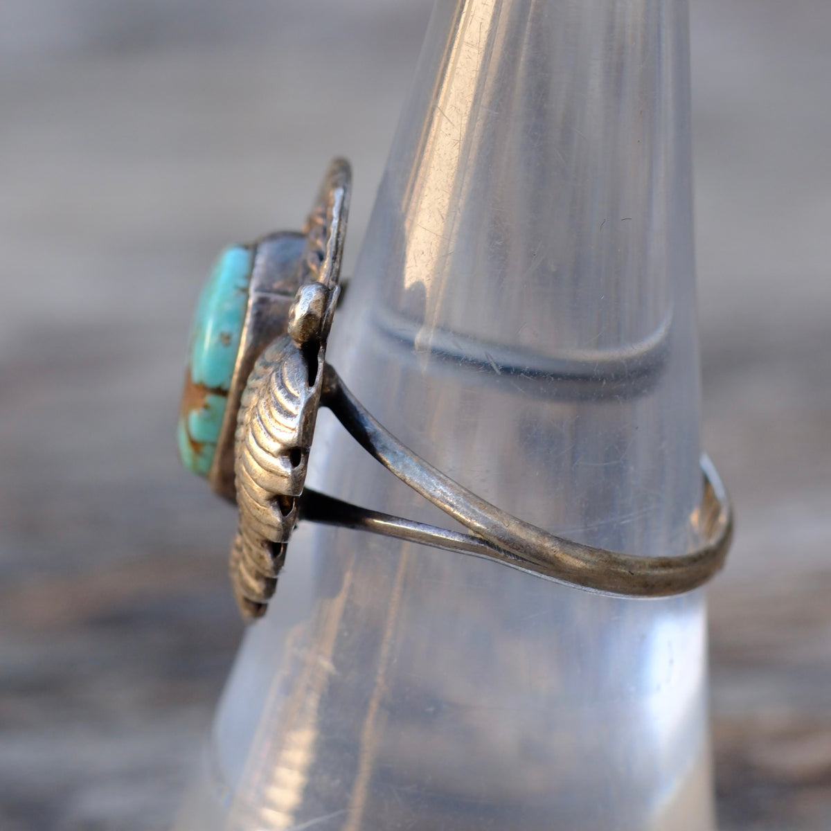 Vintage Sterling Turquoise Feather Ring 8