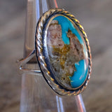 Vintage Sterling Turquoise Roper Ring 6.75