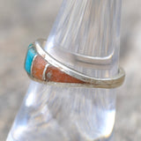 Vintage Sterling Turquoise and Spiny Oyster Inlay Band 7