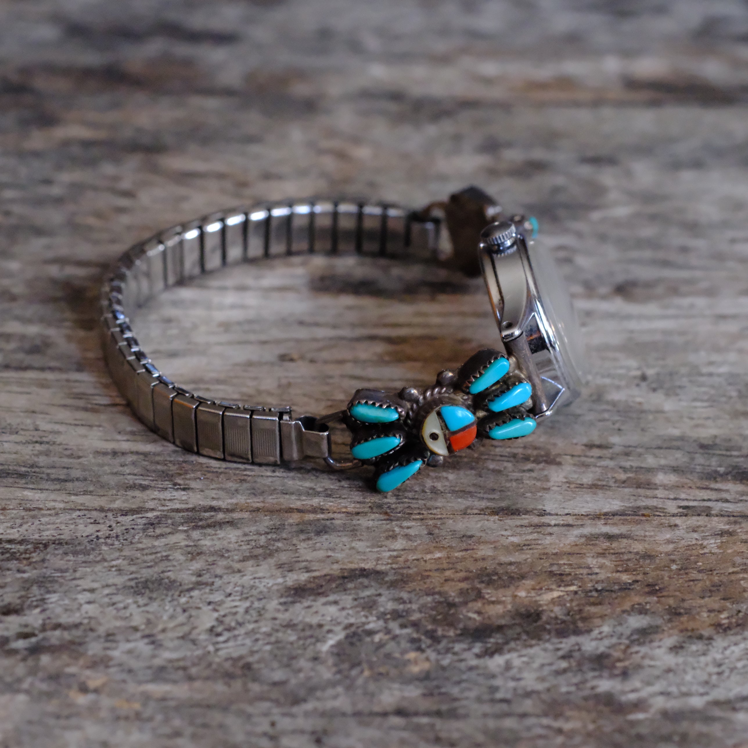 Vintage Sterling Turquoise and Coral Cluster Ladies Watch