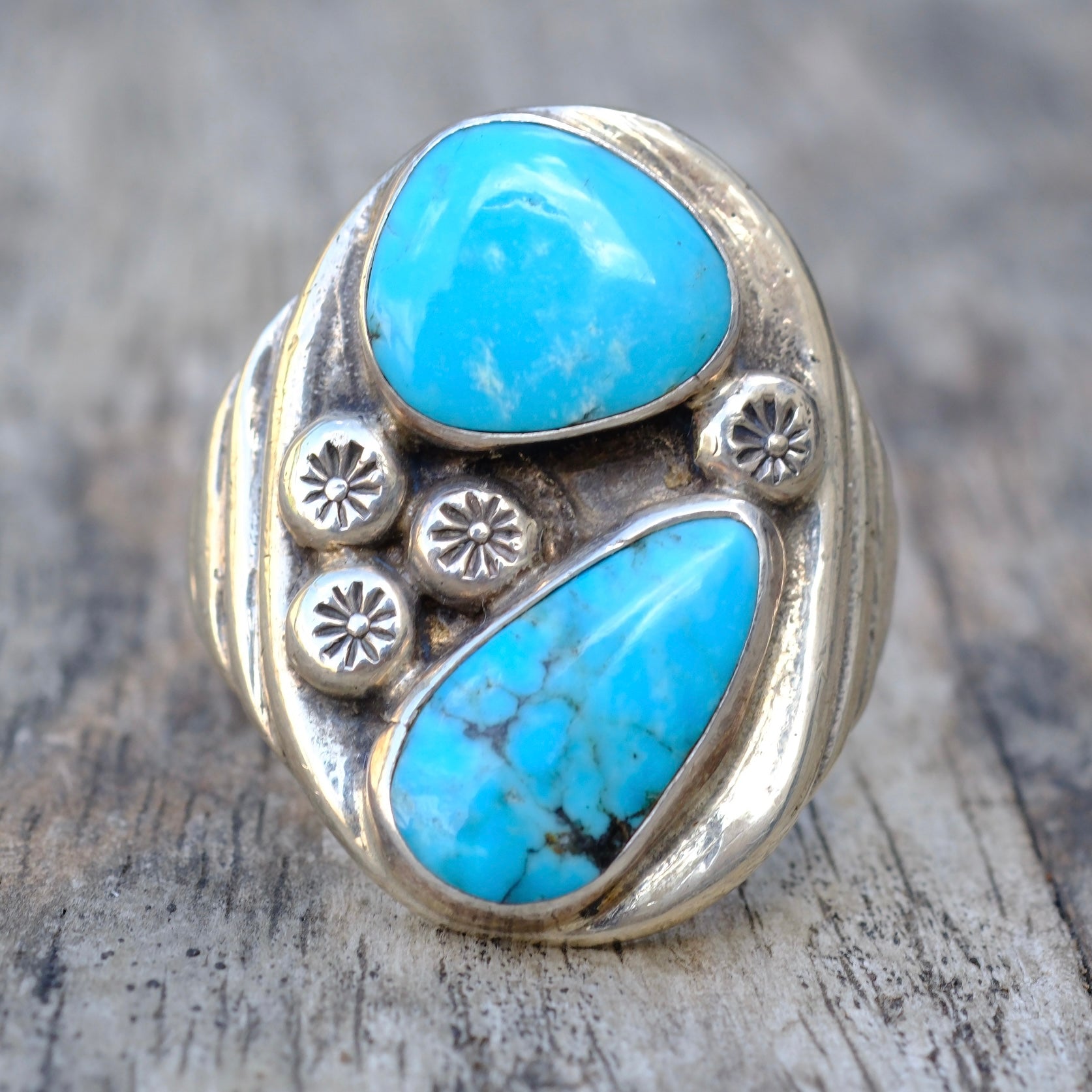 Vintage Sterling 2-Stone Turquoise Ring 10