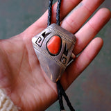 Vintage Sterling Silver Coral Bolo Tie