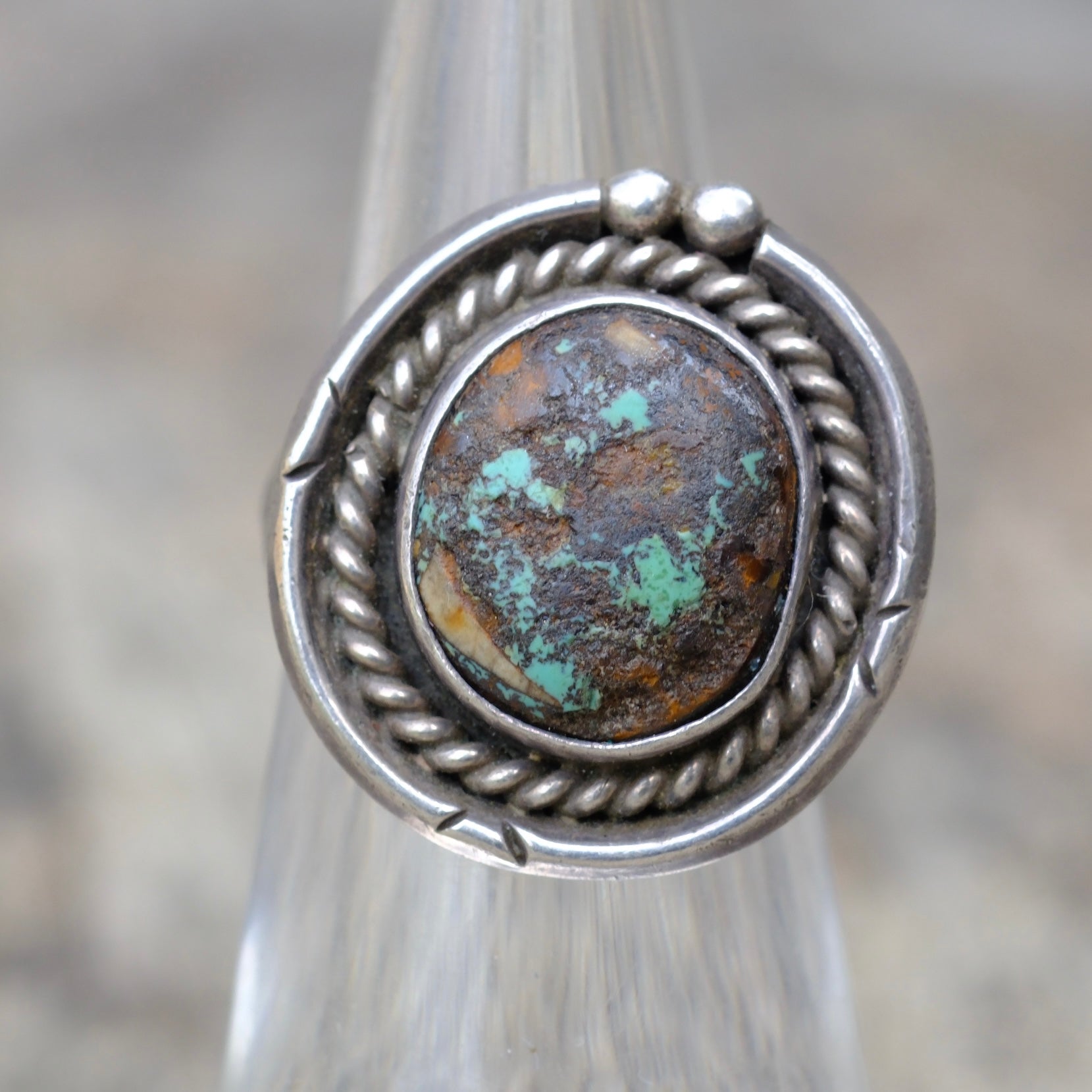 Vintage Sterling Turquoise Roper Ring 4.75