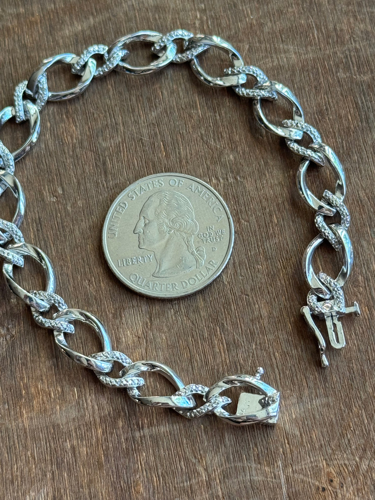 Vintage Sterling Silver 7.5” CZ Short & Long Chain Bracelet