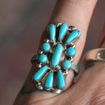 Vintage Sterling Turquoise Cluster Ring 6.75