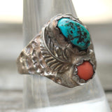Vintage Sterling Turquoise and Coral Ring 10.25