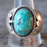 Vintage Sterling Turquoise Ribbed Band Ring 11.5