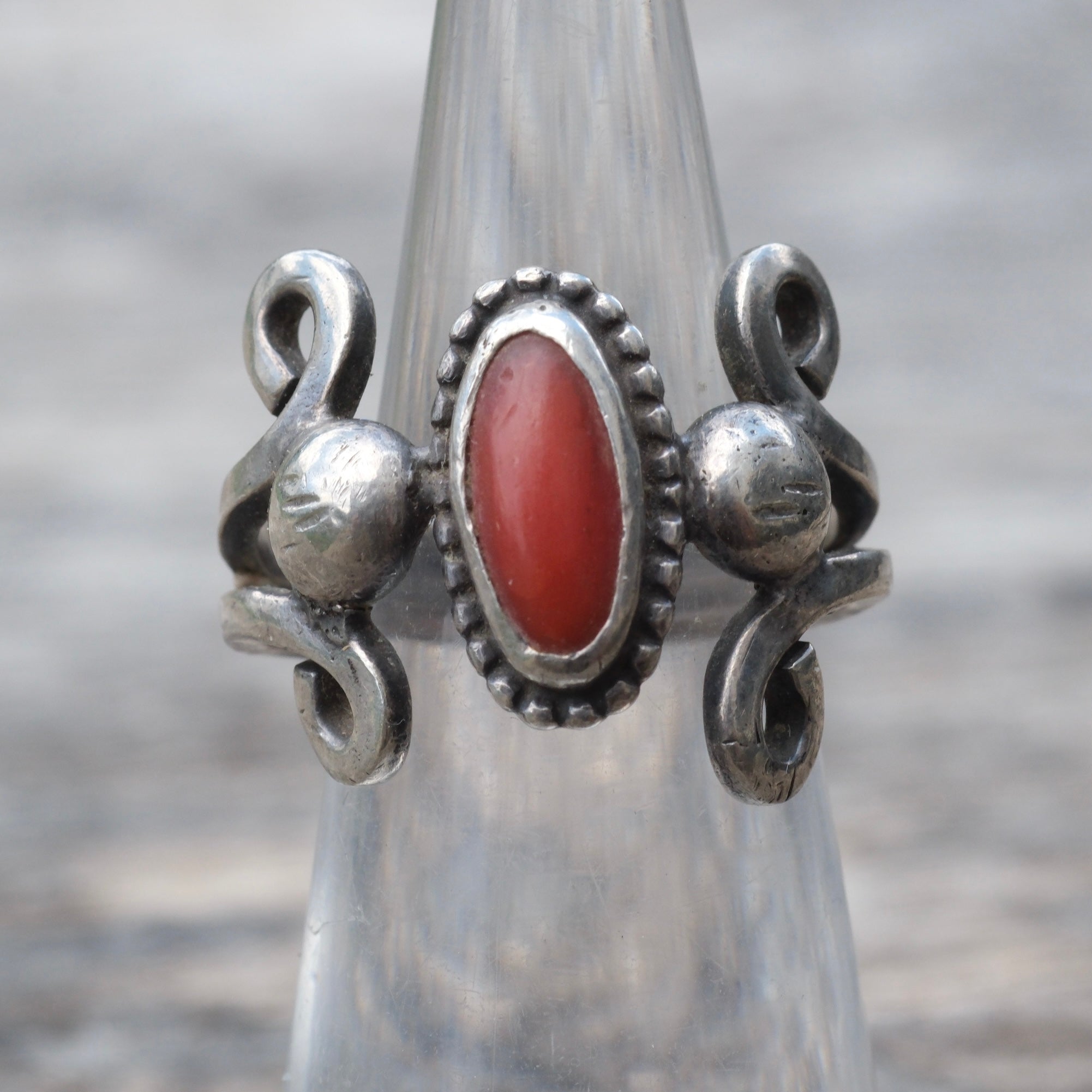 Vintage Sterling Coral Ring 5.5