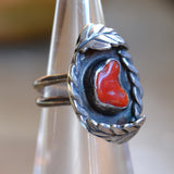 Vintage Sterling Coral Feather Ring 4.5